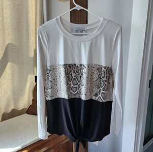White Birch Black and White Snake Print Blouse, Size M, Made in USA